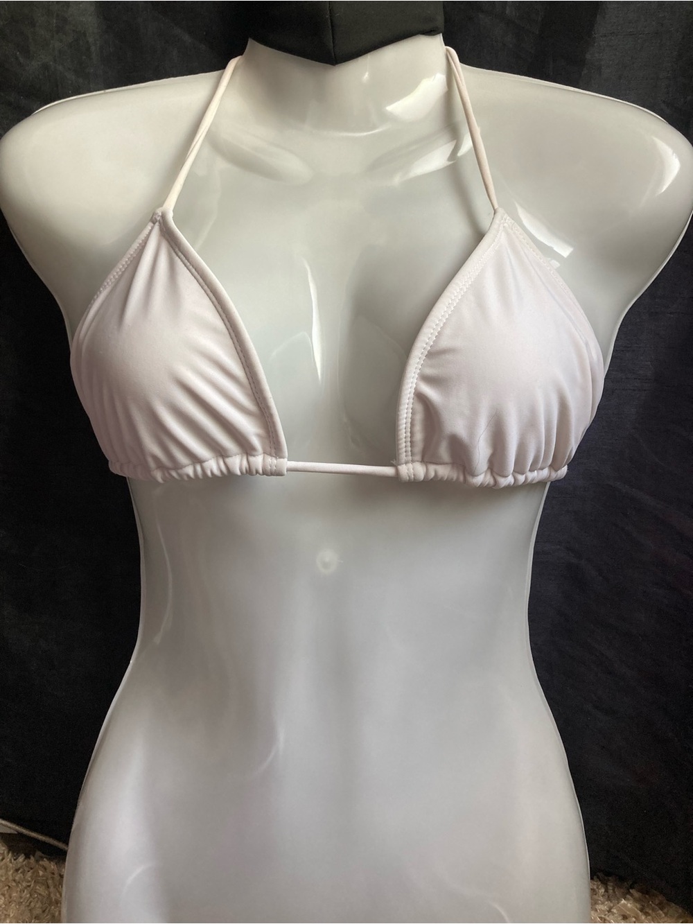 White Triangle Bikini Top Padded Halter Swimsuit Size M